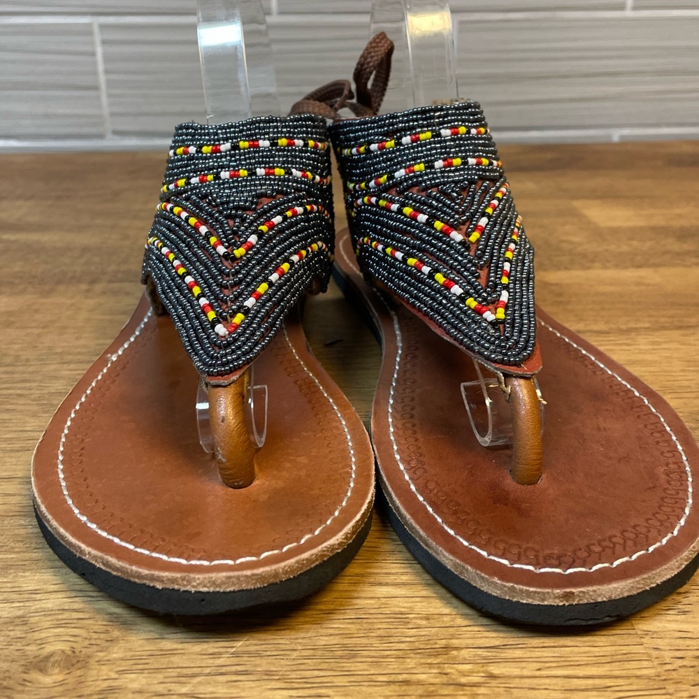 Beaded Flats | EUR 40 (USW 8.5-9.0)| Tie Back | Leather Sole